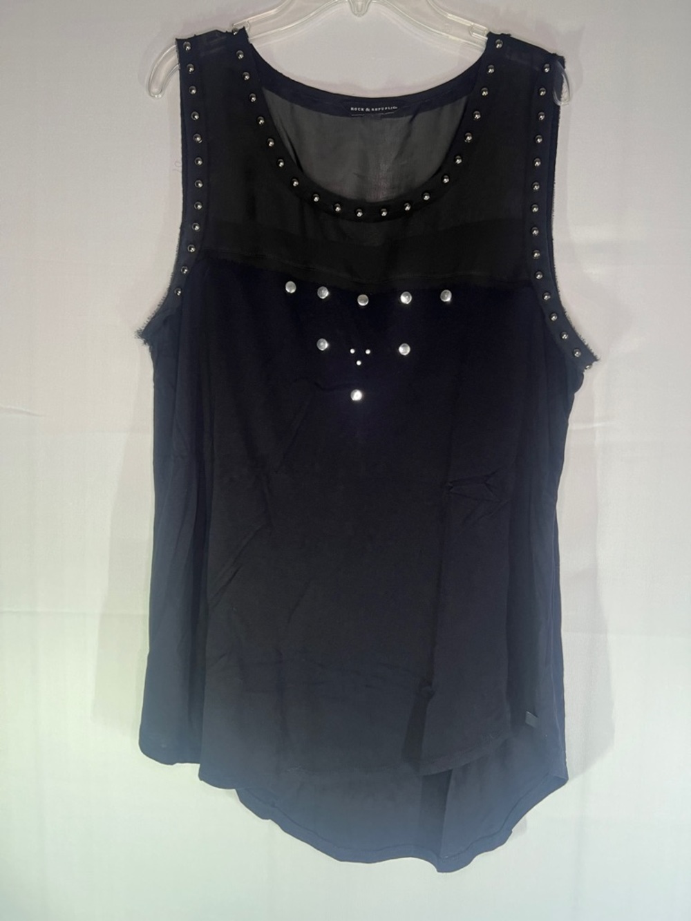 Rock & Republic Black Sheer Yoke Studded Sleeveless Tank